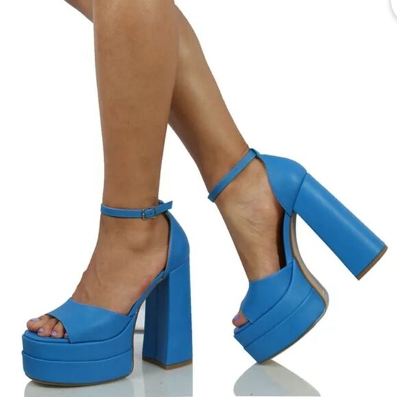 BRAND NEW SODA FAUX LEATHER HIGH PLATFORM CHUNKY ANKLE STRAP HEEL SANDAL G1 - Picture 1 of 14